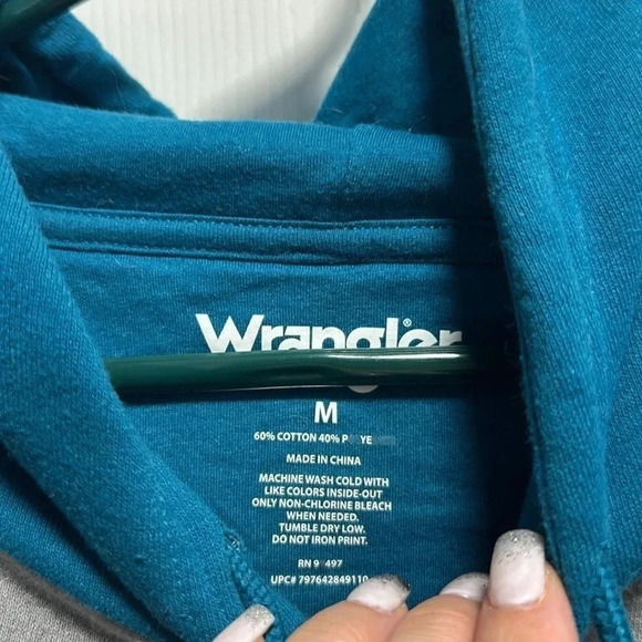 WRANGLER TURQUOISE AND GRAY HOODED SWEATSHIRT - Picture 3 of 4